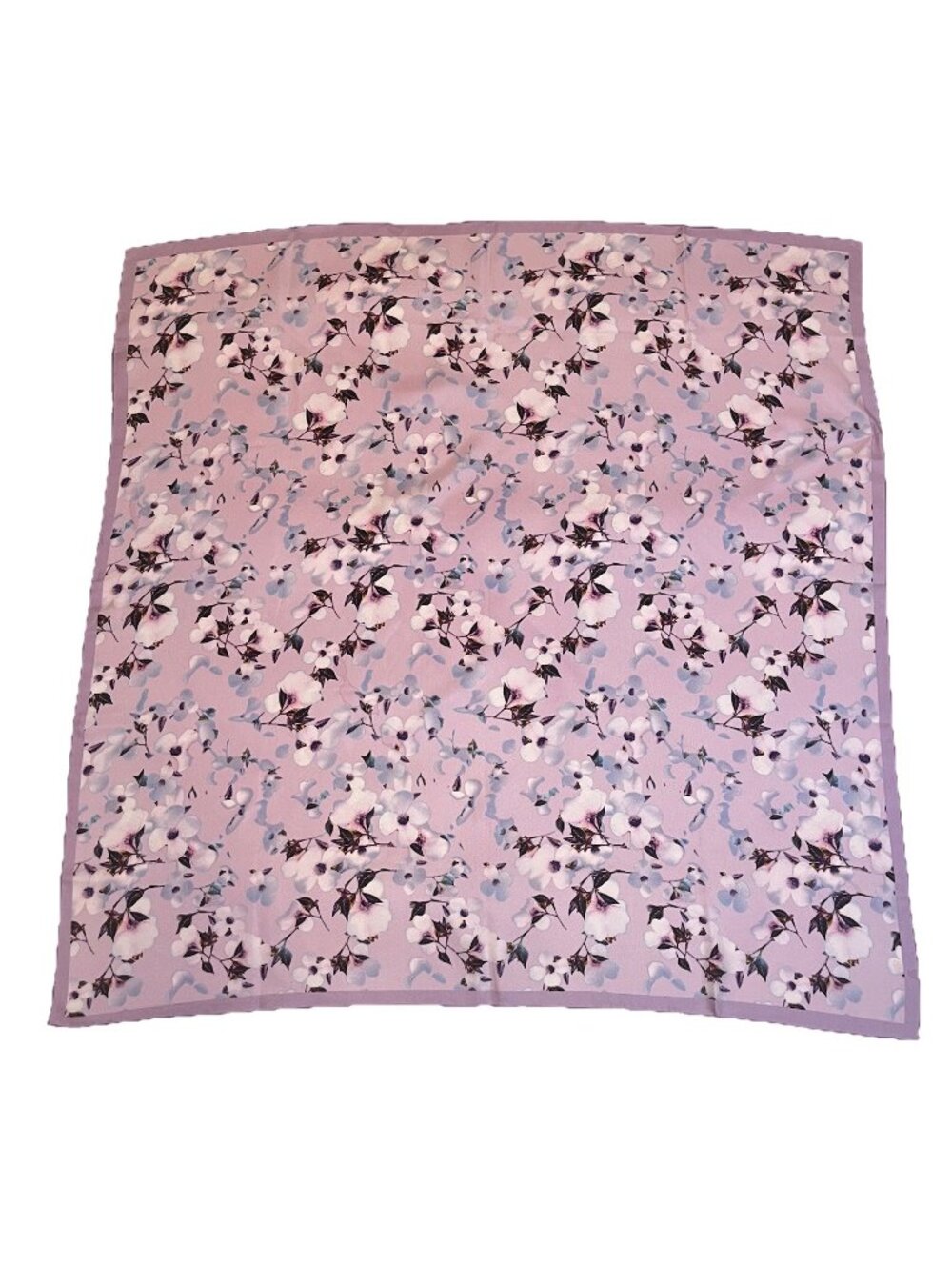 Floral Silk Feel Scarf 34" Square Pink Lavender Cottagecore Romantic Feminine